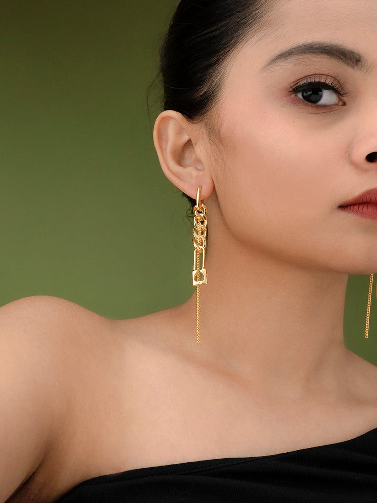 18k Gold Plated Padlock Shoulder Duster Earrings Earring