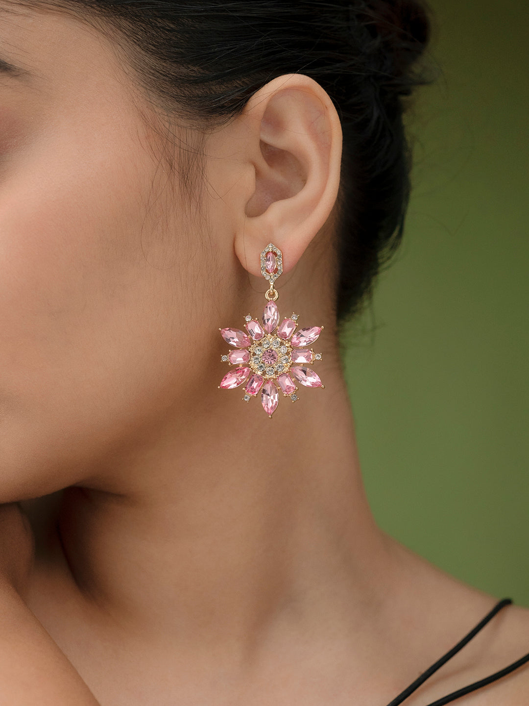 Light Pink Crystal Flower Dangle Earrings