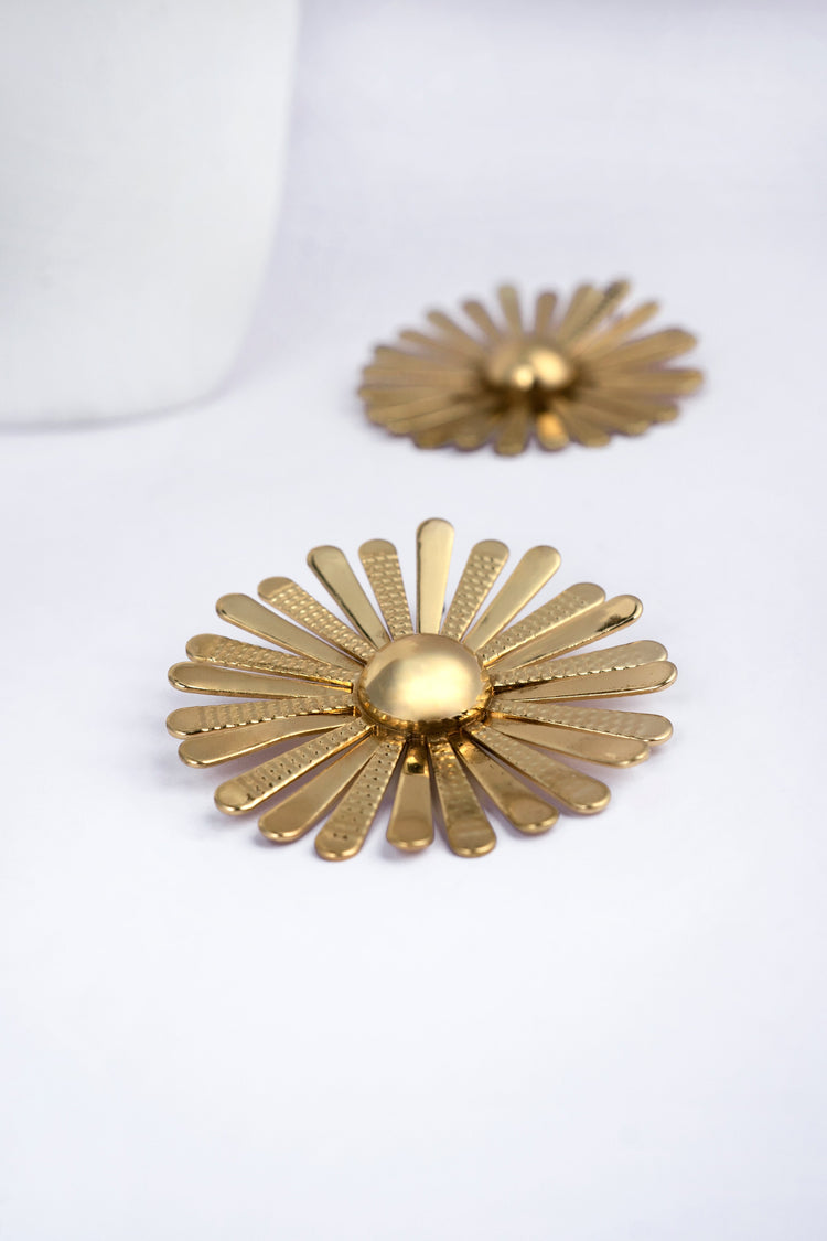 Big Gold Plated Flower Stud Earrings Earring