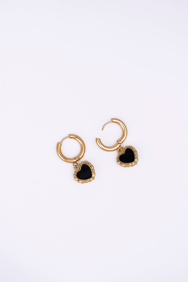 Black Onyx Heart Dangle Earrings Earring