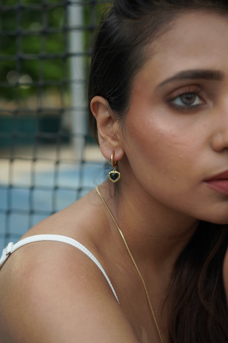 Black Onyx Heart Dangle Earrings Earring