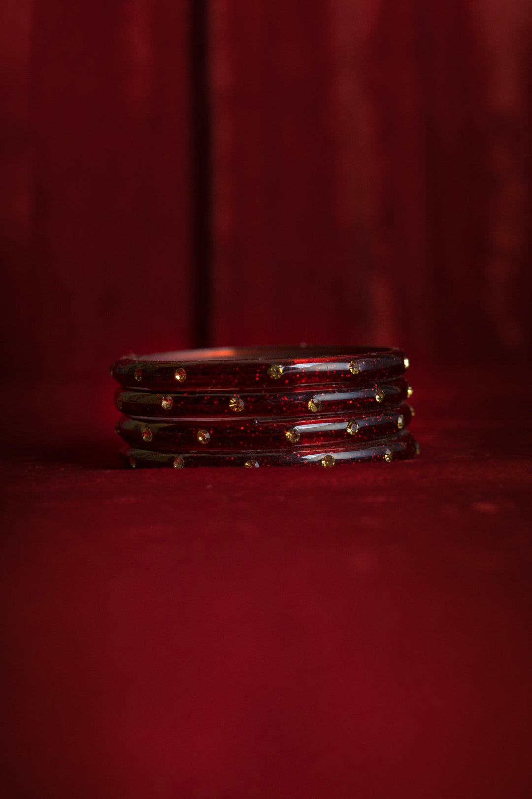 Blood Red Glass Modern Bangles With Bursting Beads