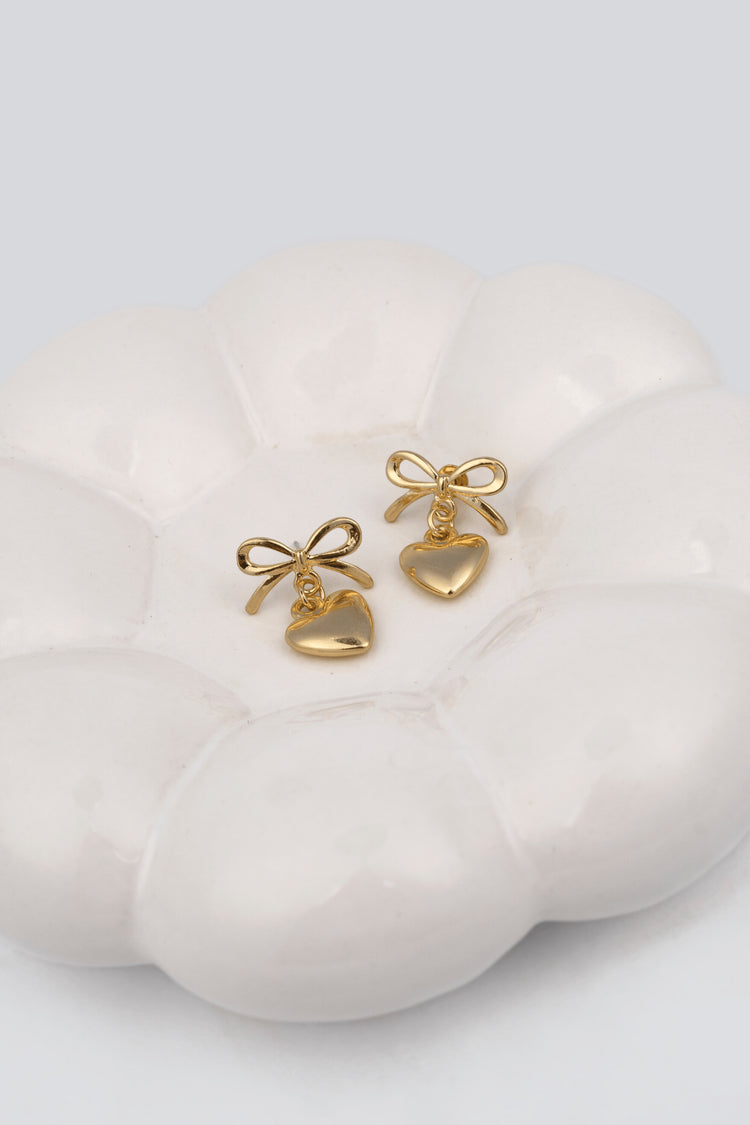 Bow Earrings with Heart Shaped Danglers Earring