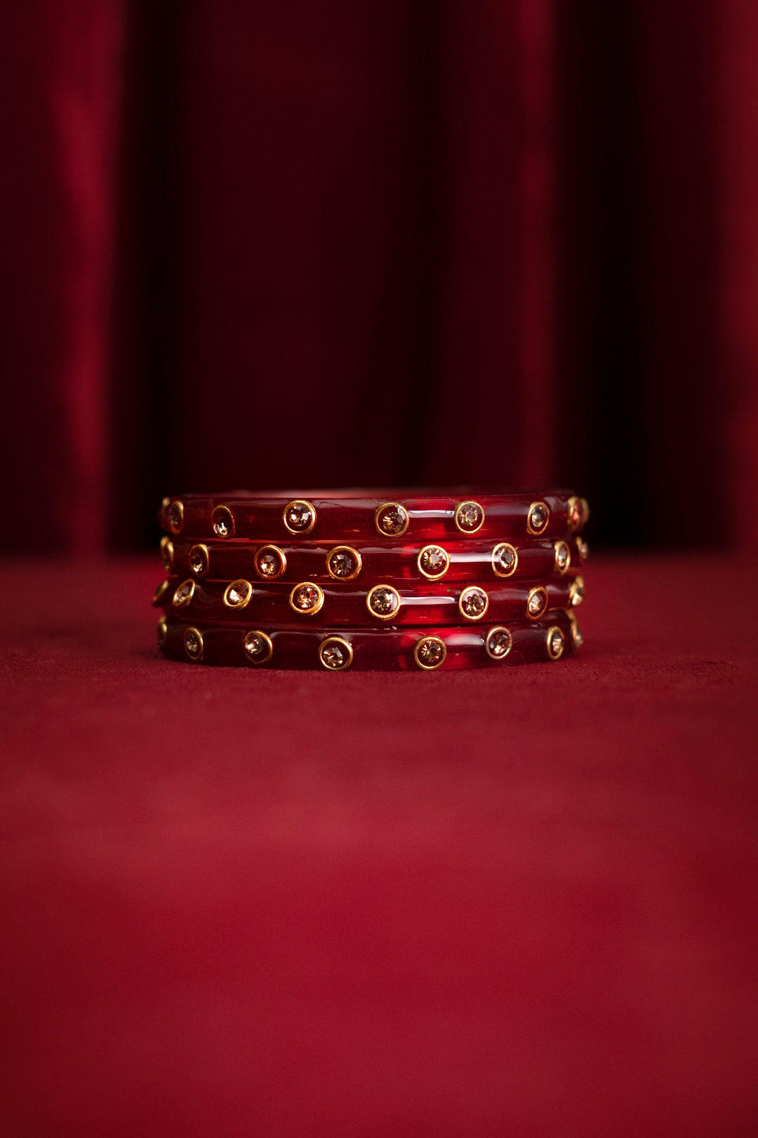 Bridal Red Set Of 4 Glass Bangle For Girls With Embellished Details