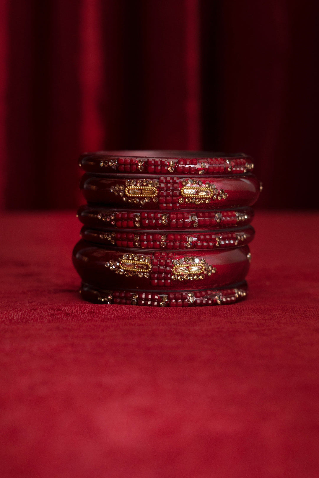 Deep Maroon Red Festive Glass Bangle For Women