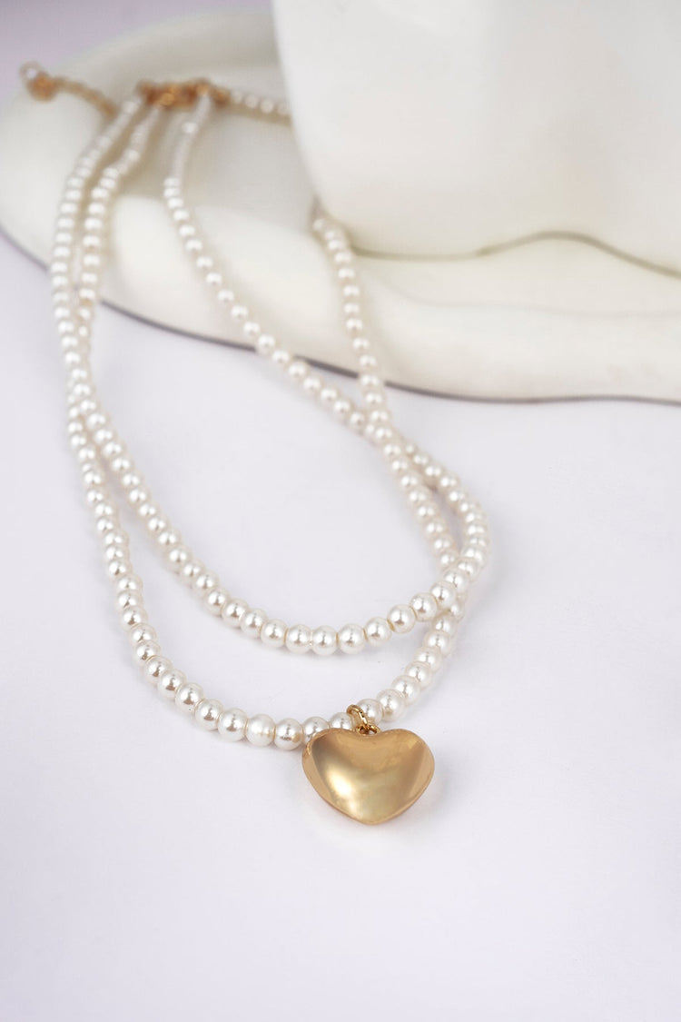 Double Layered Pearl and Heart Pendant Necklace