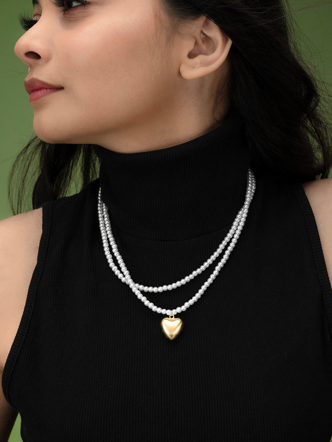 Double Layered Pearl and Heart Pendant Necklace