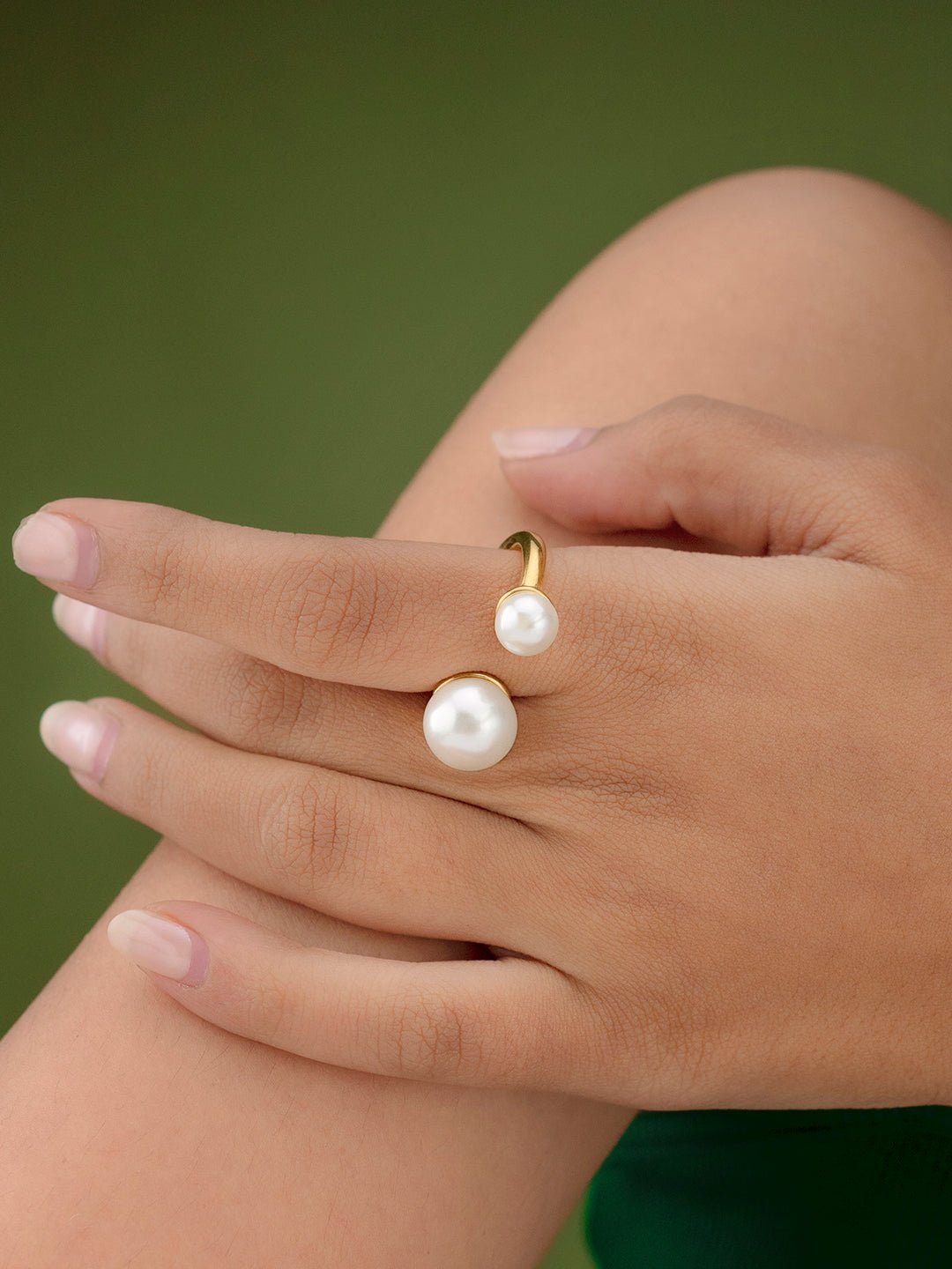 Double Pearl Adjustable Ring For Women