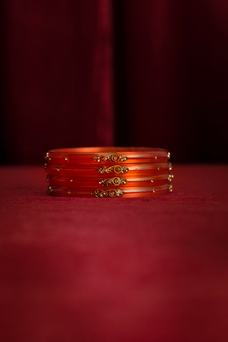 Fluorescent Orange Slim Kada Glass Bangle For Women