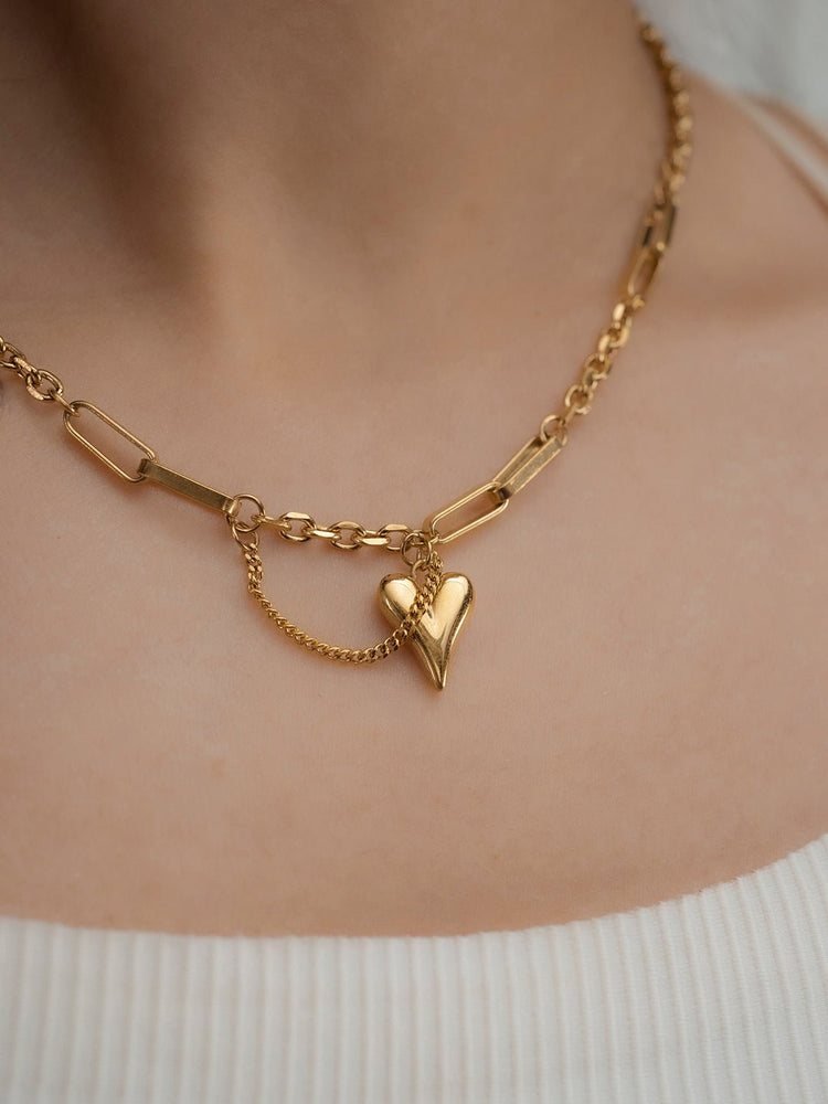 Gold Plated Heart Interlinked Necklace For Women Earring