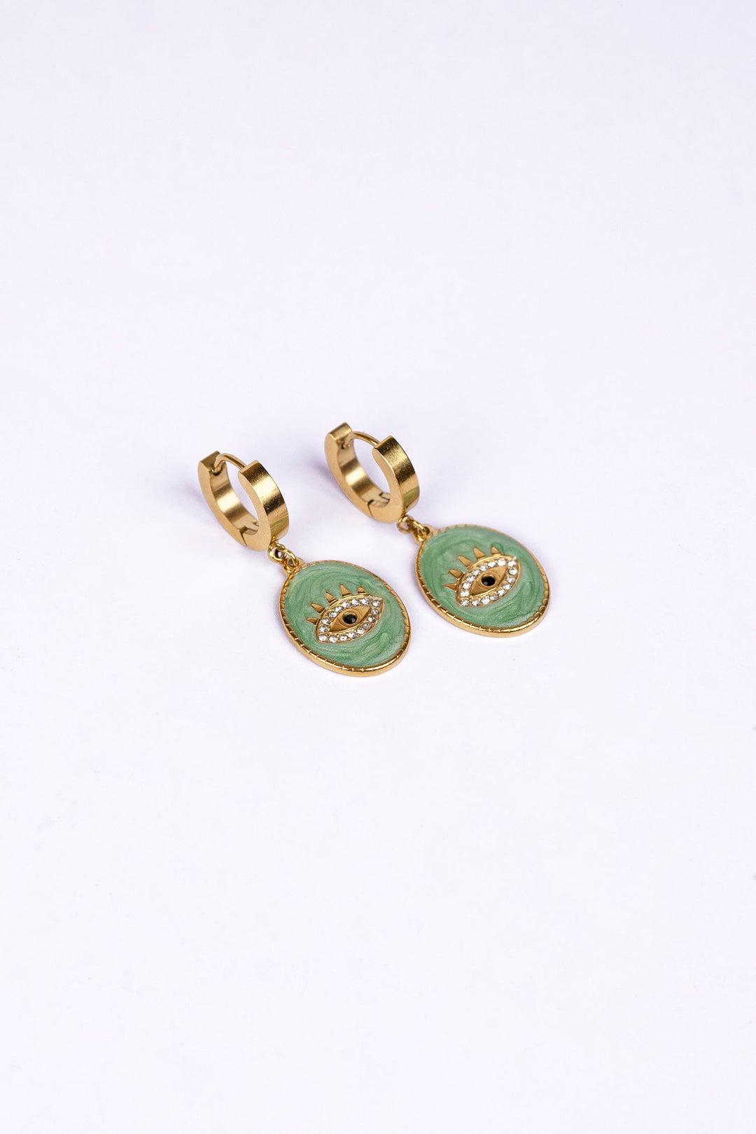 Gold Plated Sea Green Evil Eye Dangler Earring