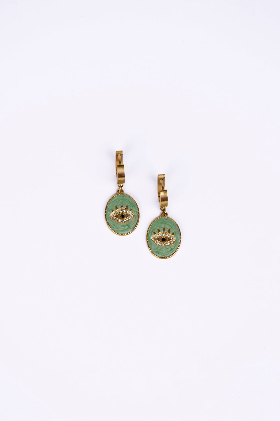 Gold Plated Sea Green Evil Eye Dangler Earring