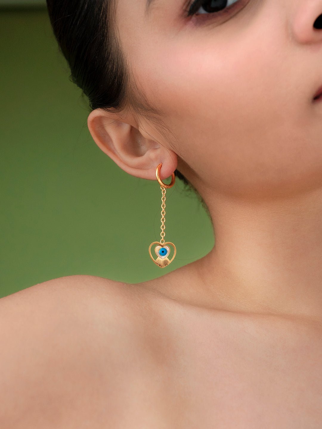 Heart Shaped Evil Eye Shoulder Duster Earring For Women Earring