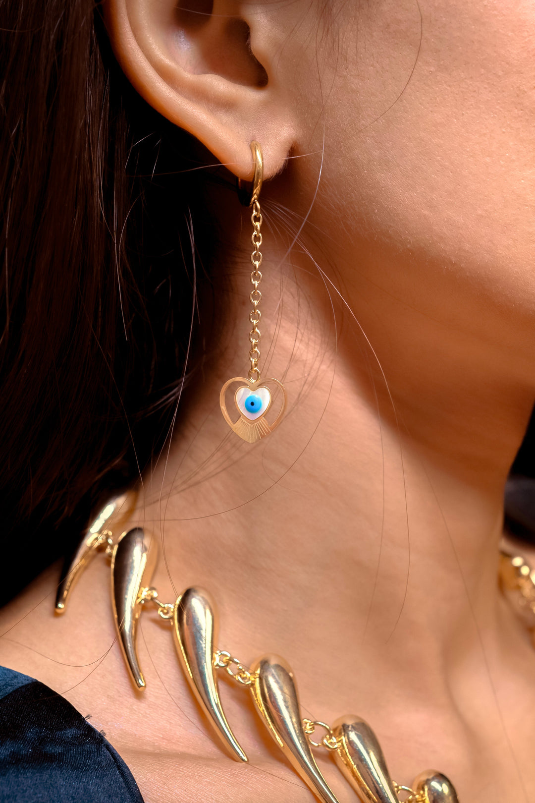 Heart Shaped Evil Eye Shoulder Duster Earring For Women Earring