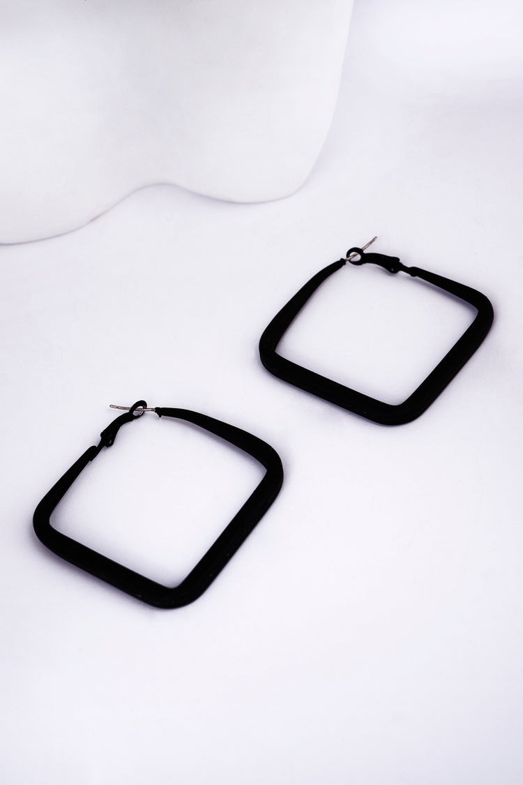 Korean Style Square Black Hoops Earring