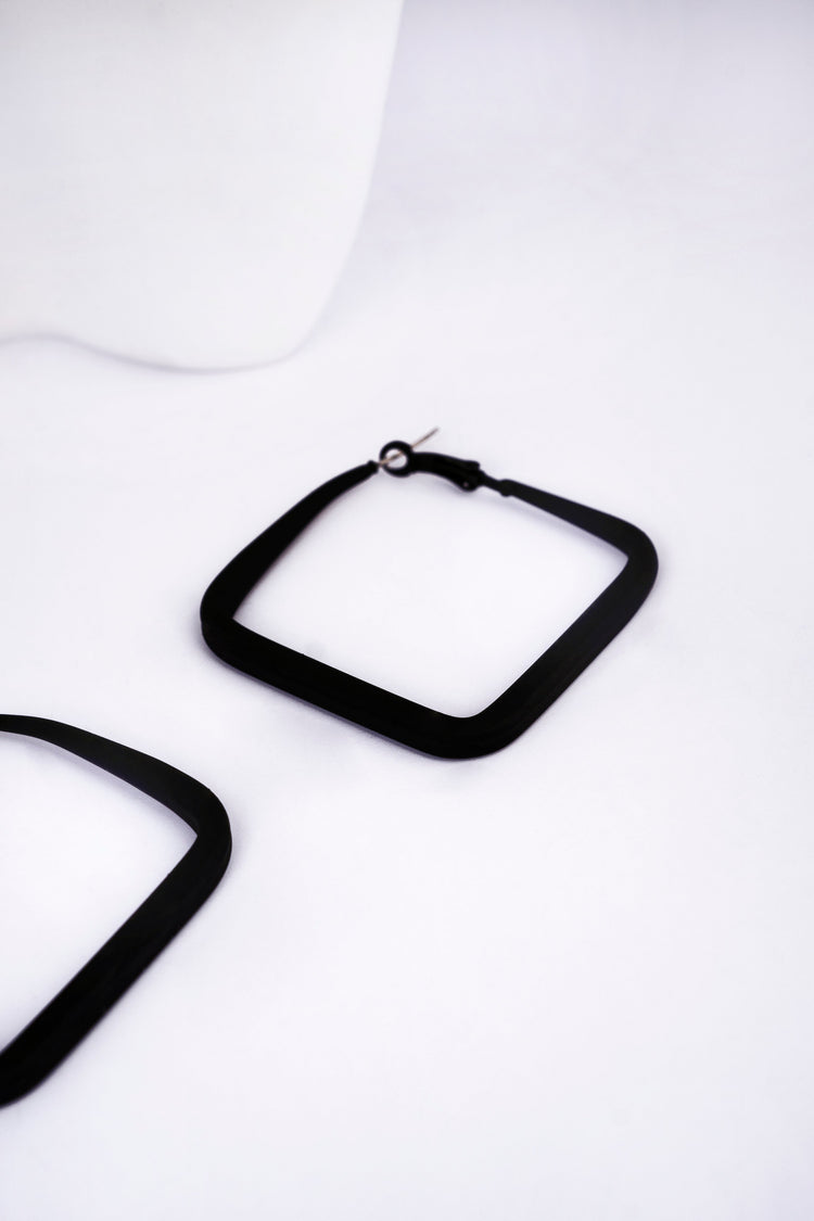 Korean Style Square Black Hoops Earring