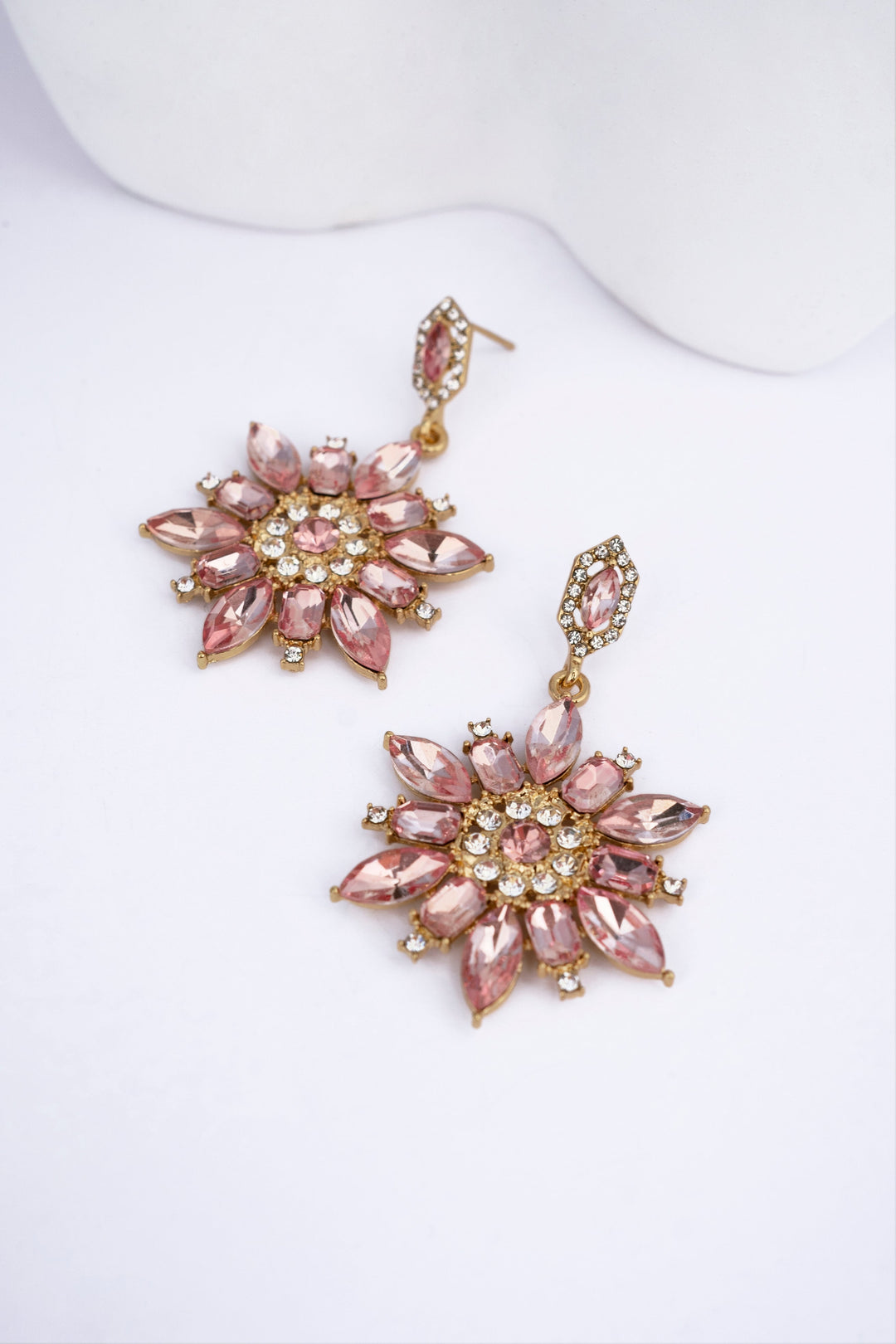 Light Pink Crystal Flower Dangle Earrings Earring