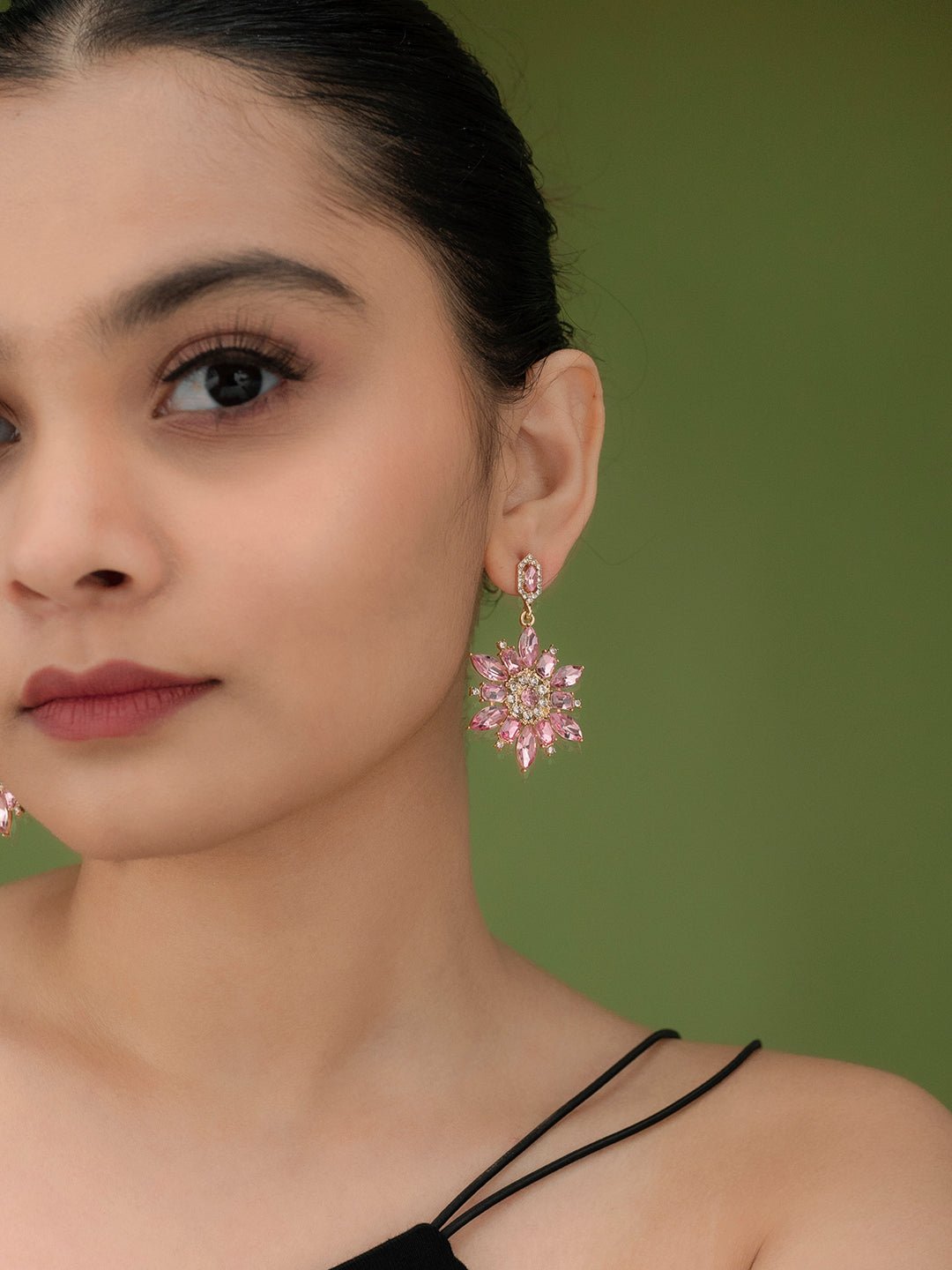 Light Pink Crystal Flower Dangle Earrings Earring