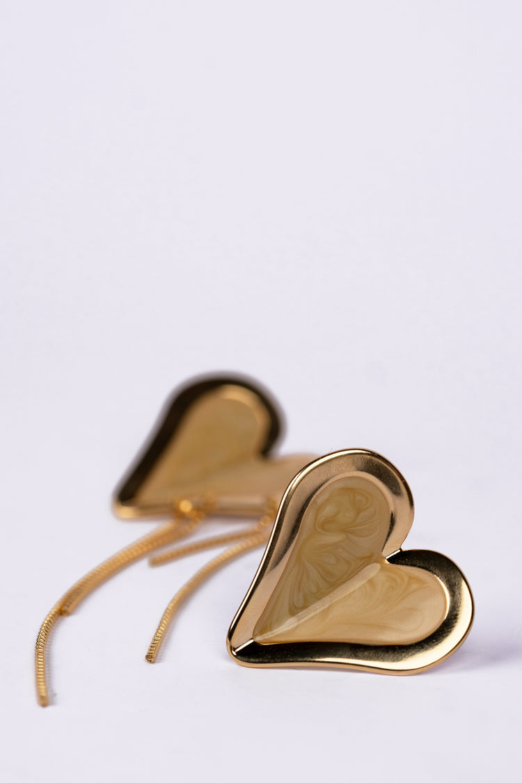 Marble Pattern Gold Plated Heart Dangle Earrings Earring