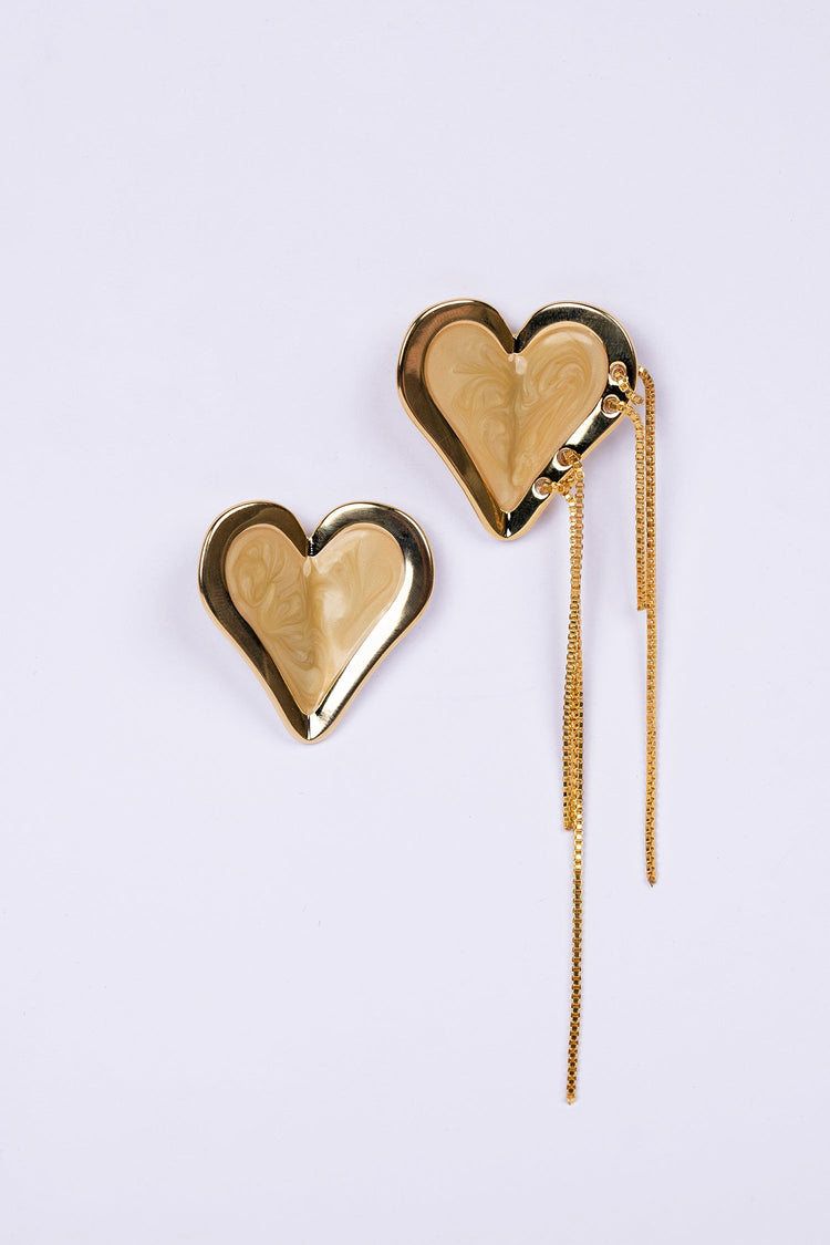 Marble Pattern Gold Plated Heart Dangle Earrings Earring