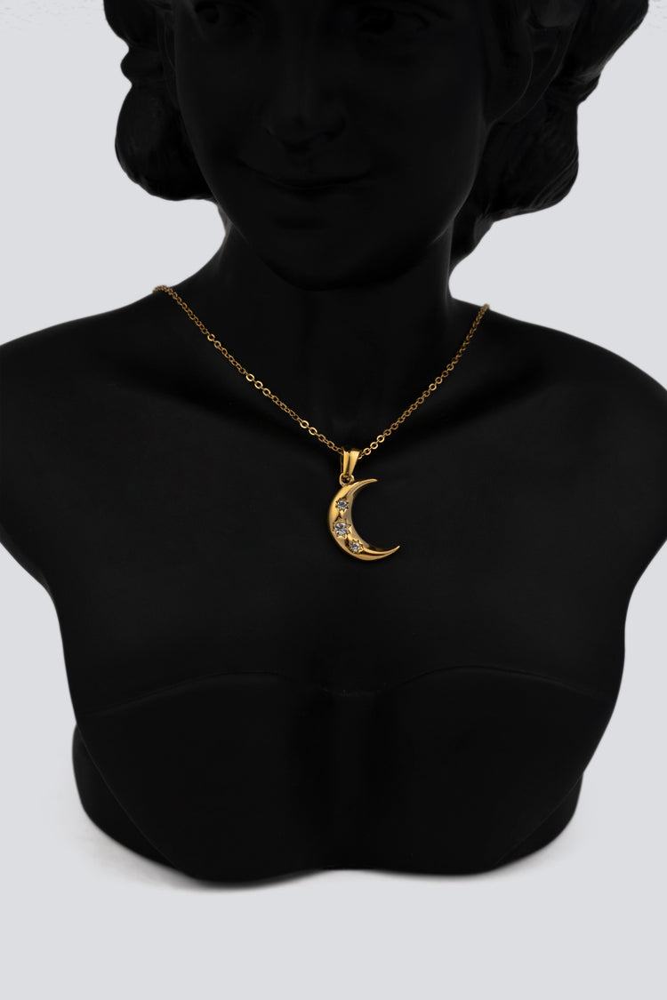 Moon with Diamond Studded Pendant Necklace