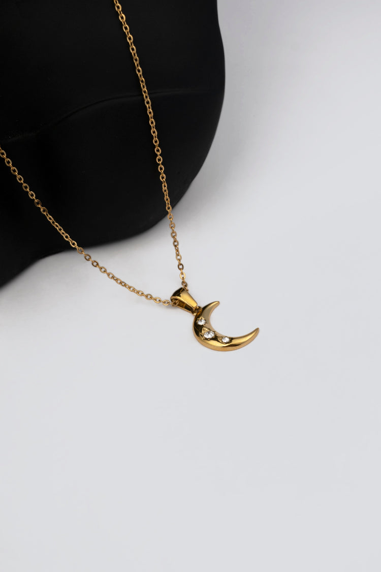 Moon with Diamond Studded Pendant Necklace