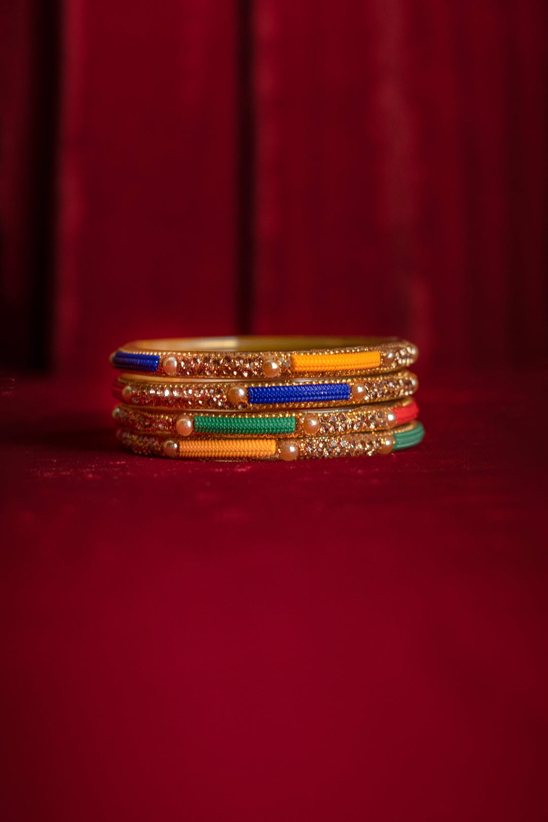 Multicoloured Glass Bangle With Golden Embellishments