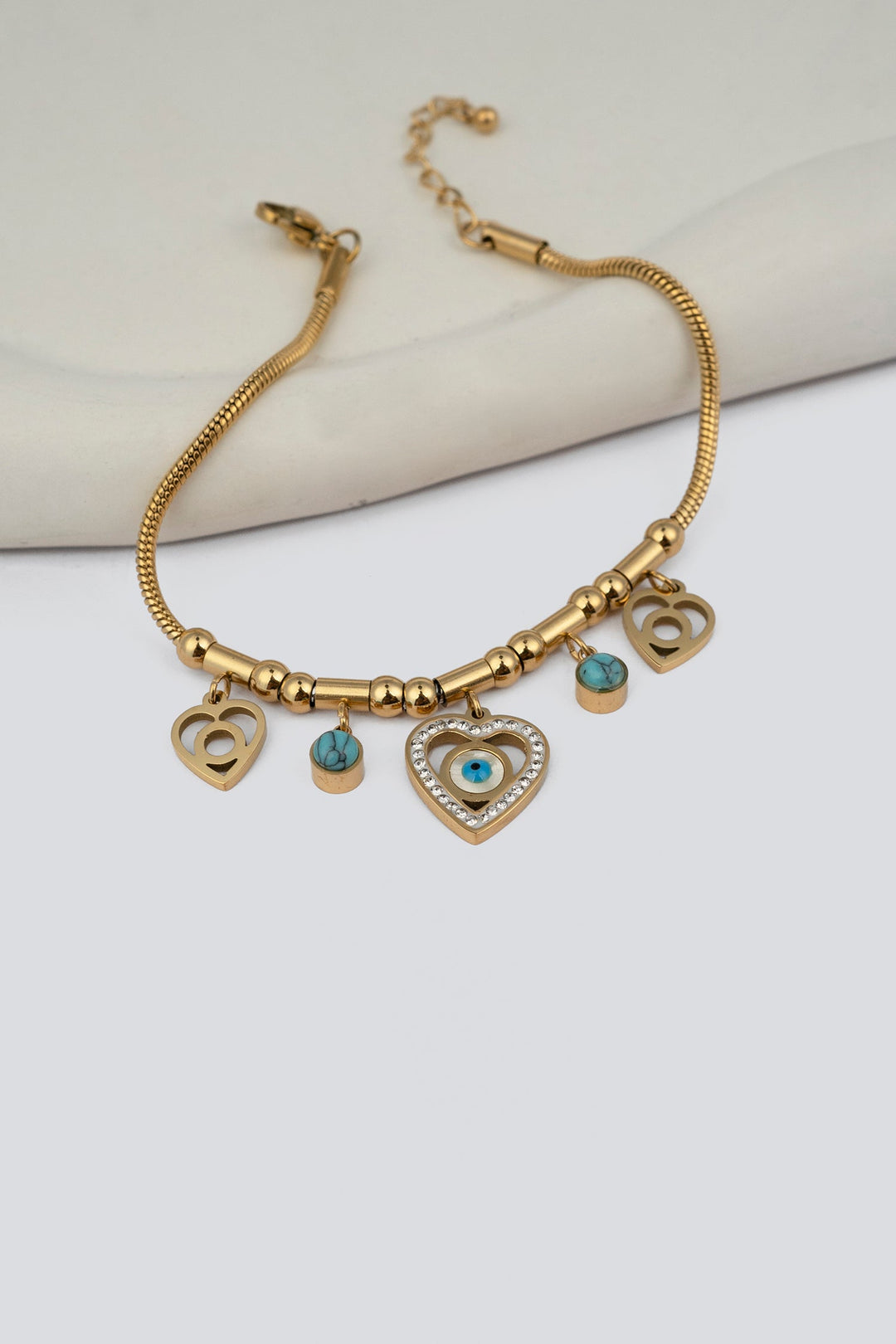 Multiple Heart Shaped Dangling Evil Eye Charm Bracelet For Women