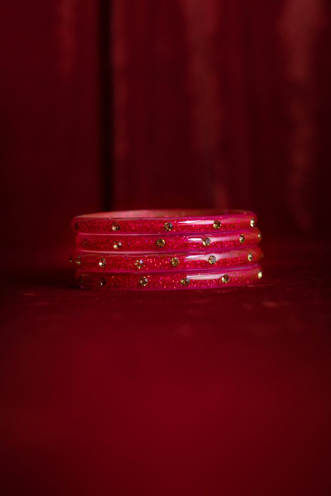 Rani Pink Glass Bangles With Bursting Beads