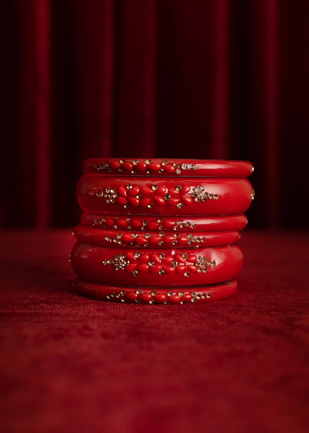 Red Glass Bangles with Petal Design