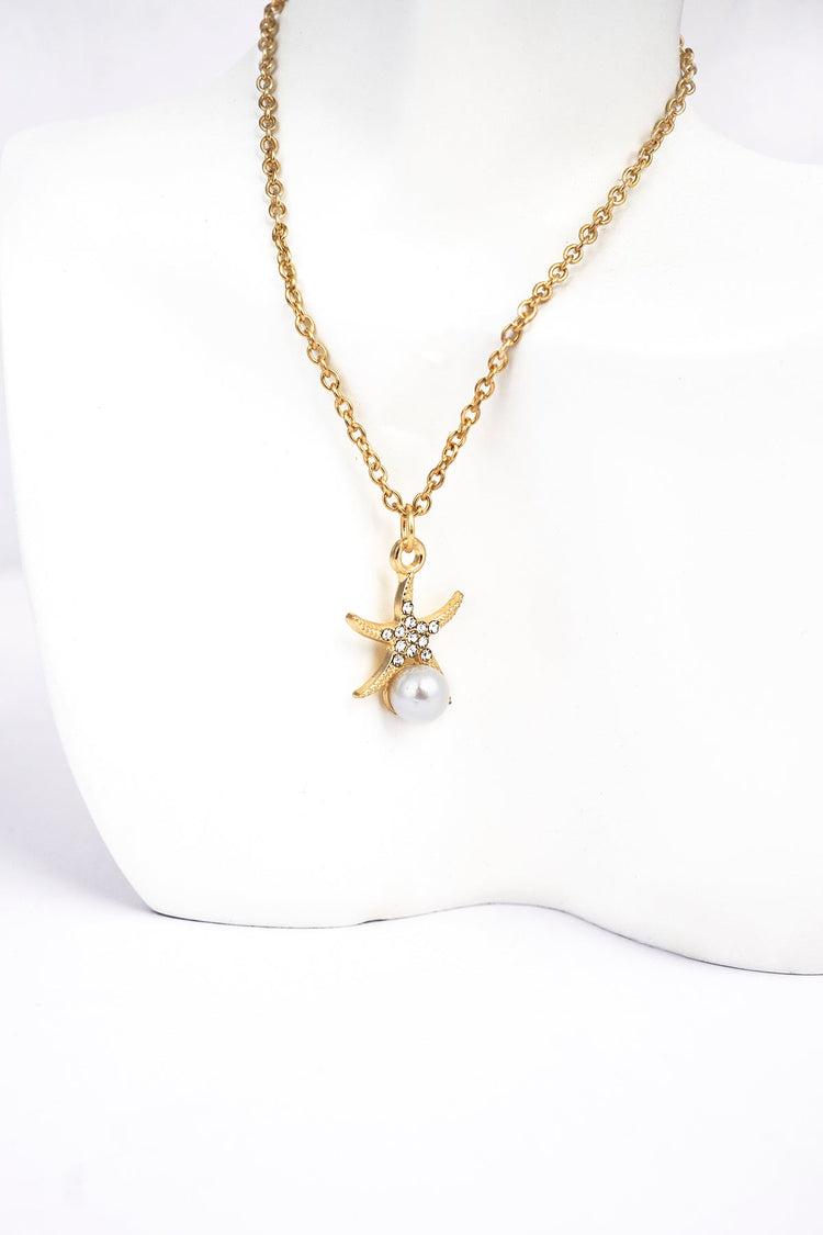 Starfish With Pearl Pendant Necklace