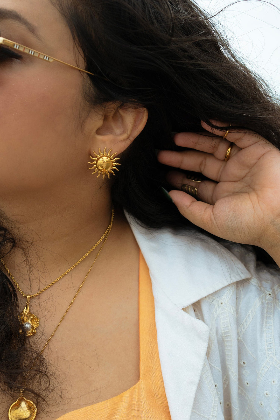 Sun Shaped Gold Plated Stud Earring Earring