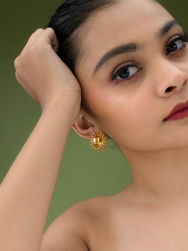 Sun Shaped Gold Plated Stud Earring Earring